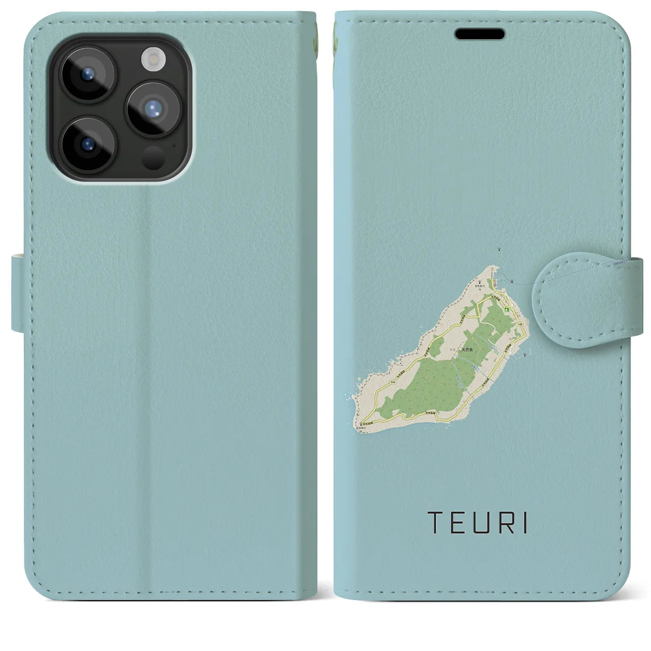 【天売(北海道)】地図柄iPhoneケース(手帳タイプ)ナチュラル・iPhone 15 Pro Max 用