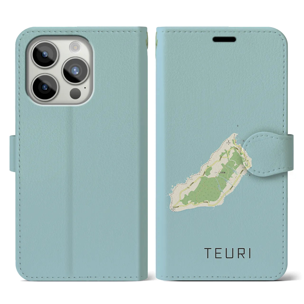【天売(北海道)】地図柄iPhoneケース(手帳タイプ)ナチュラル・iPhone 15 Pro 用
