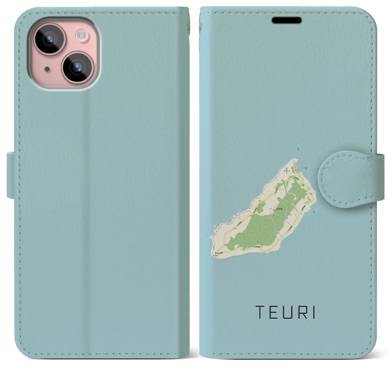 【天売(北海道)】地図柄iPhoneケース(手帳タイプ)ナチュラル・iPhone 15 Plus 用