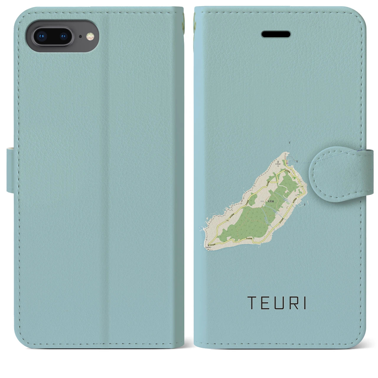 【天売(北海道)】地図柄iPhoneケース(手帳タイプ)ナチュラル・iPhone 8Plus /7Plus / 6sPlus / 6Plus 用