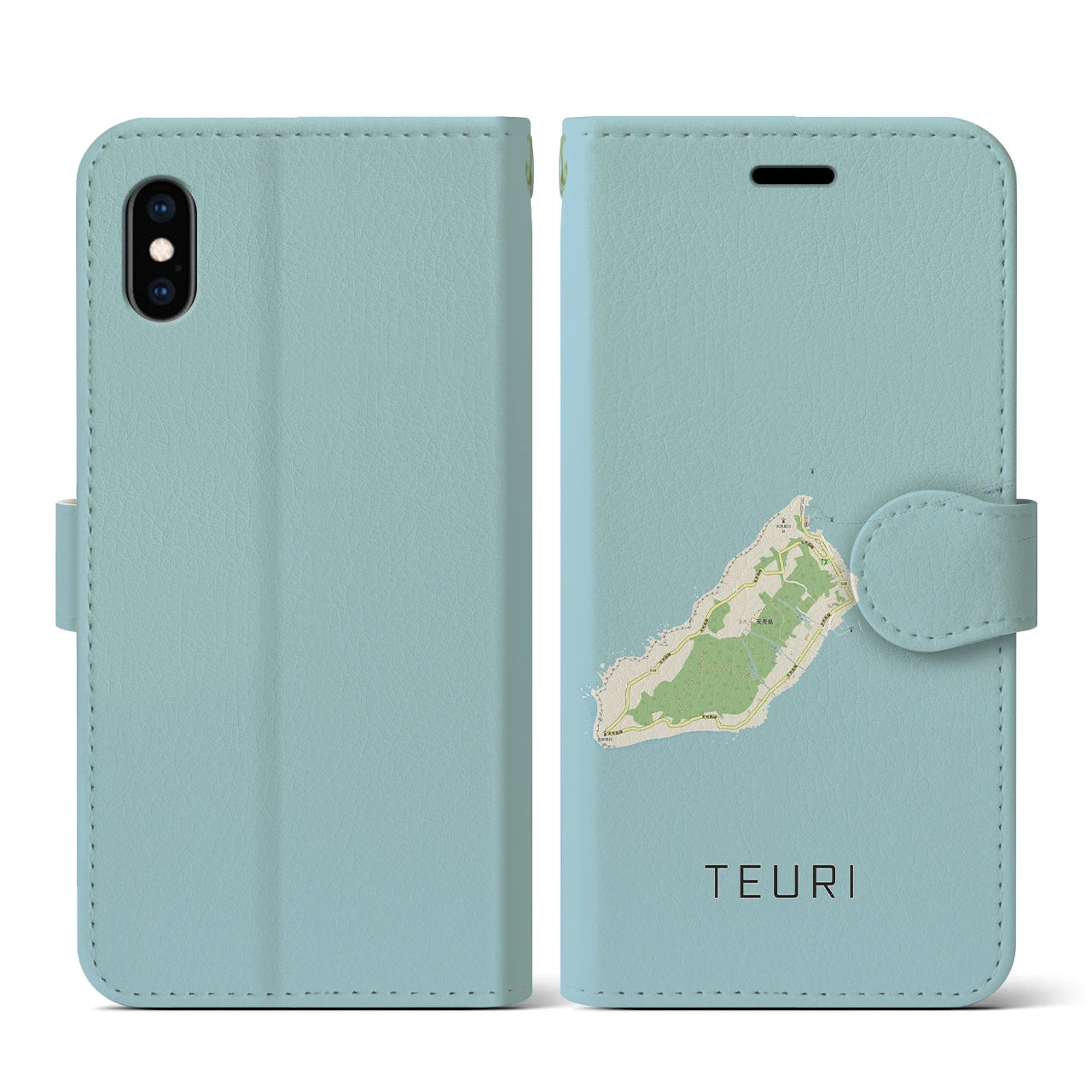 【天売(北海道)】地図柄iPhoneケース(手帳タイプ)ナチュラル・iPhone XS / X 用