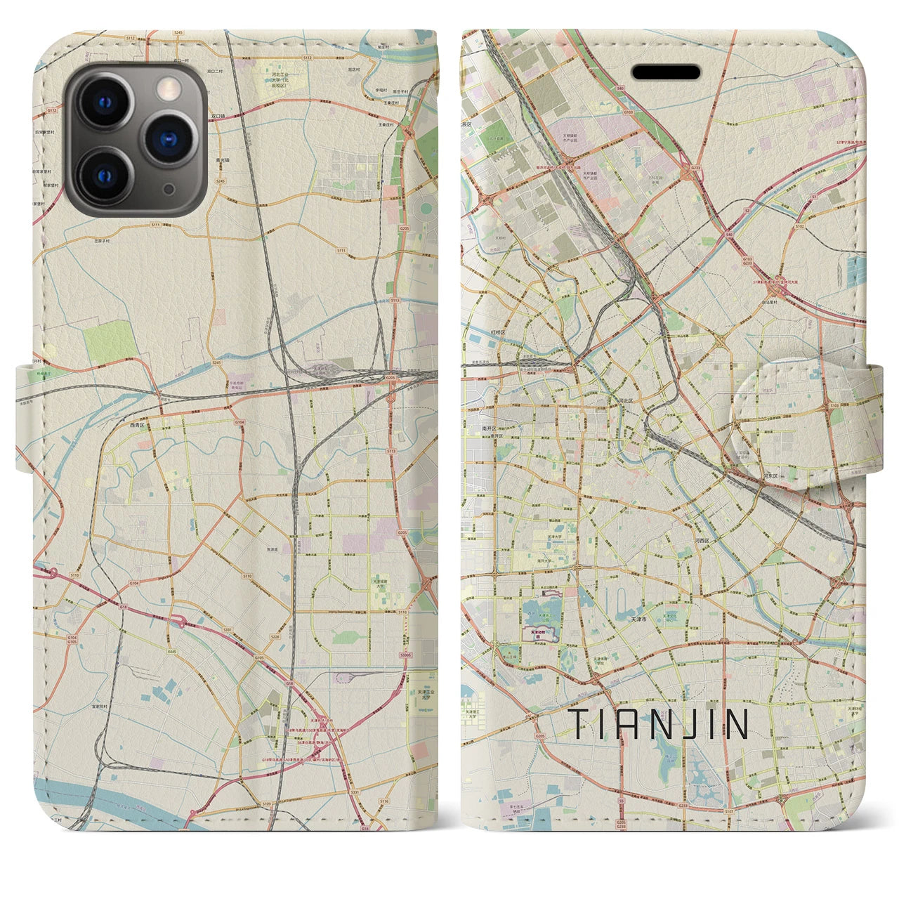 【天津(中華人民共和国)】地図柄iPhoneケース(手帳タイプ)ナチュラル・iPhone 11 Pro Max 用