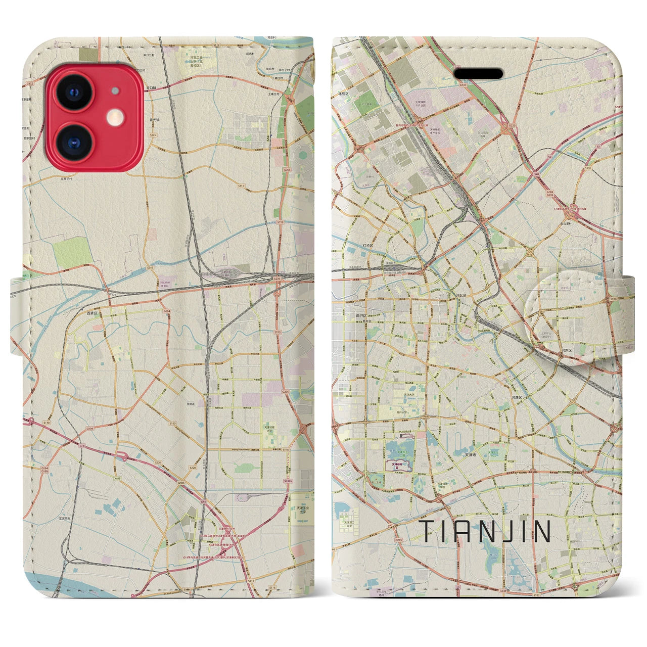 【天津(中華人民共和国)】地図柄iPhoneケース(手帳タイプ)ナチュラル・iPhone 11 用