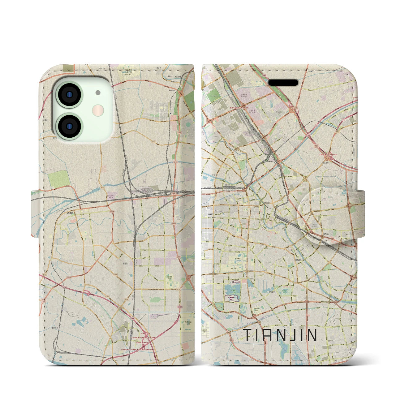 【天津(中華人民共和国)】地図柄iPhoneケース(手帳タイプ)ナチュラル・iPhone 12 mini 用