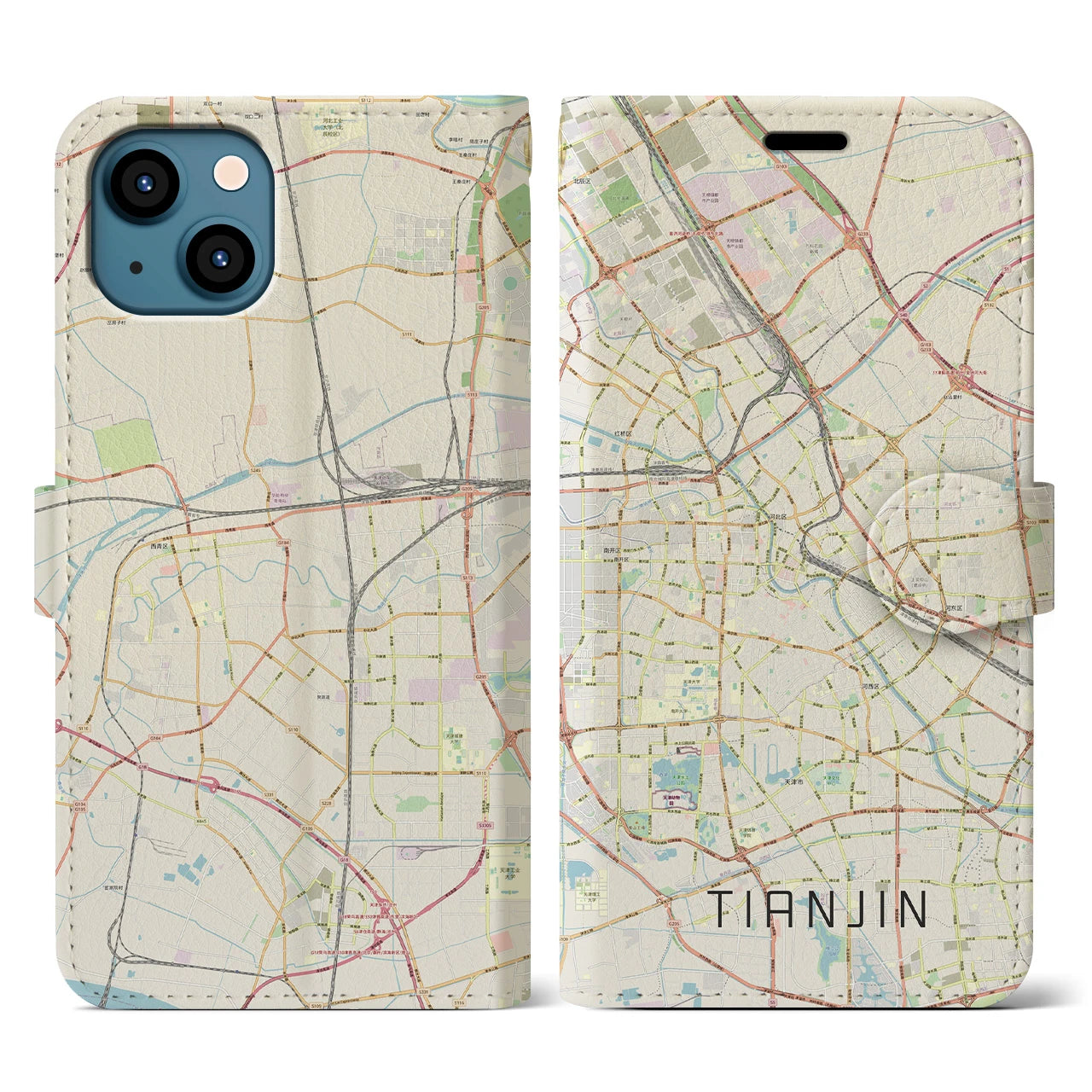 【天津(中華人民共和国)】地図柄iPhoneケース(手帳タイプ)ナチュラル・iPhone 13 用