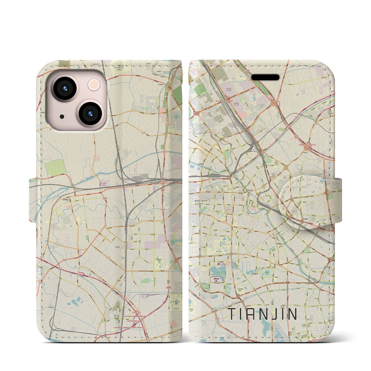 【天津(中華人民共和国)】地図柄iPhoneケース(手帳タイプ)ナチュラル・iPhone 13 mini 用