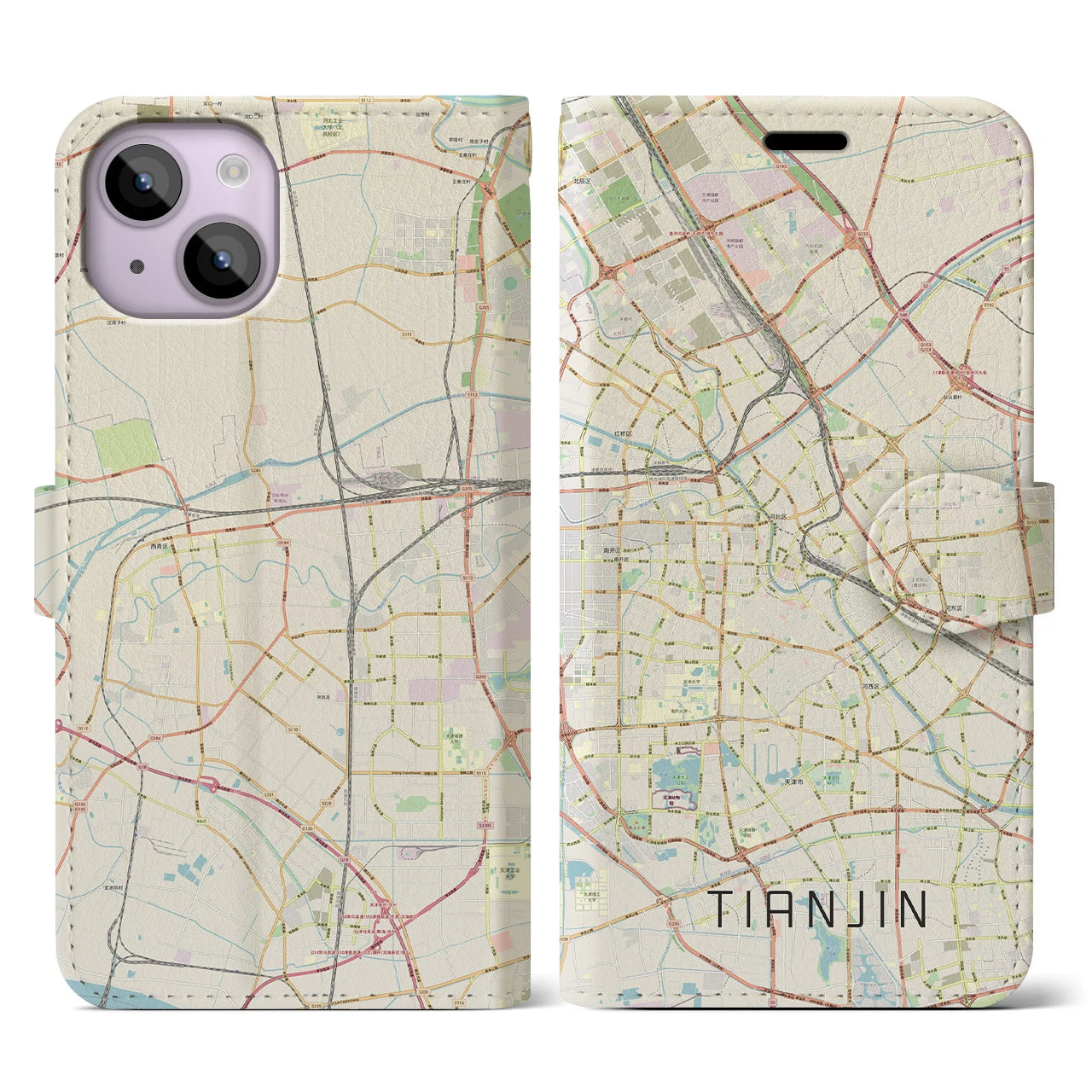 【天津(中華人民共和国)】地図柄iPhoneケース(手帳タイプ)ナチュラル・iPhone 14 用