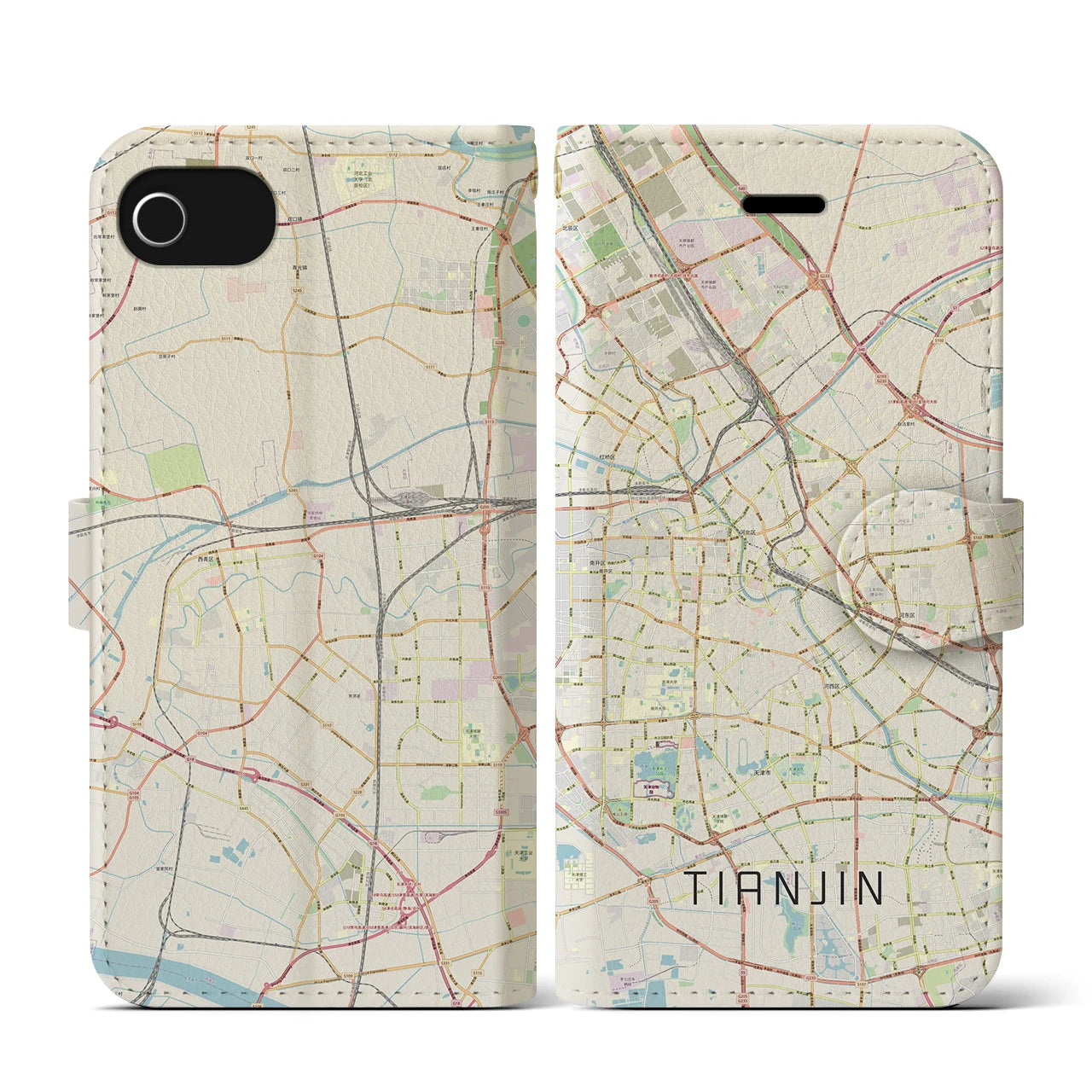 【天津(中華人民共和国)】地図柄iPhoneケース(手帳タイプ)ナチュラル・iPhone SE(第3 / 第2世代) / 8 / 7 / 6s / 6 用