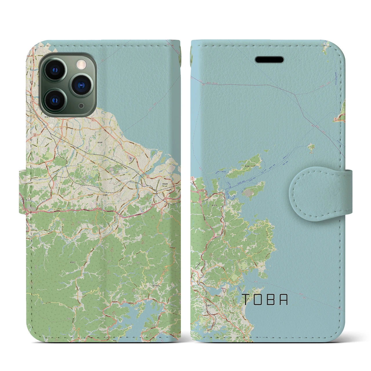 【鳥羽(三重県)】地図柄iPhoneケース(手帳タイプ)ナチュラル・iPhone 11 Pro 用