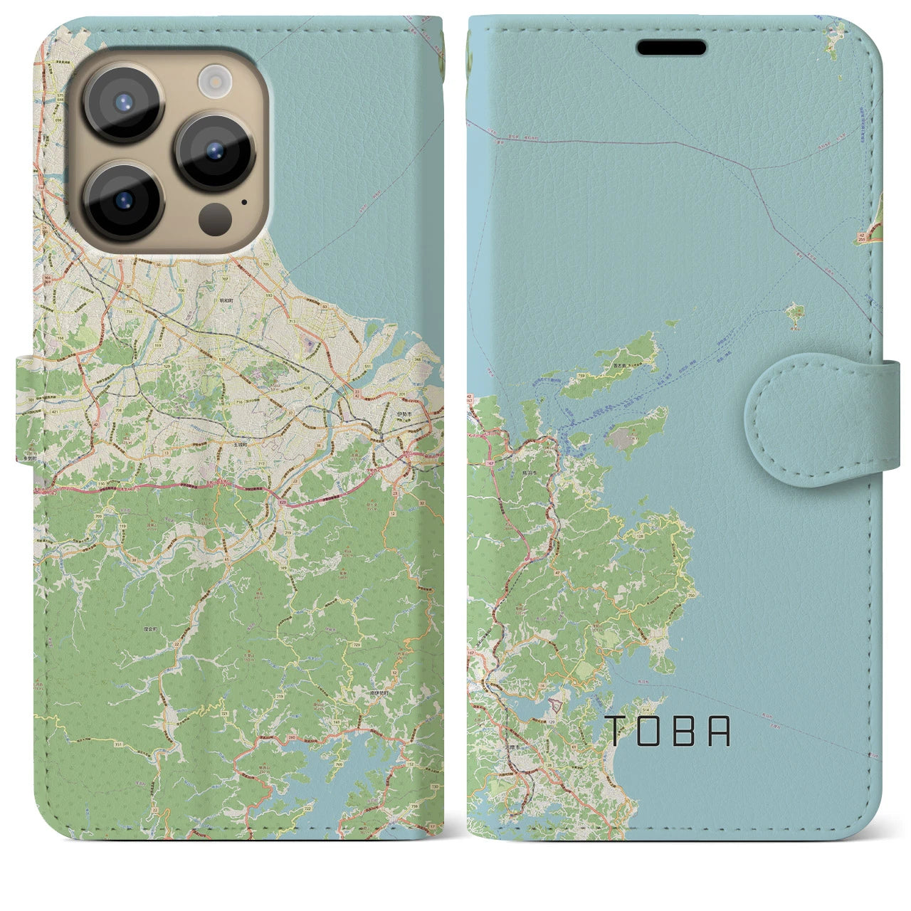 【鳥羽(三重県)】地図柄iPhoneケース(手帳タイプ)ナチュラル・iPhone 14 Pro Max 用