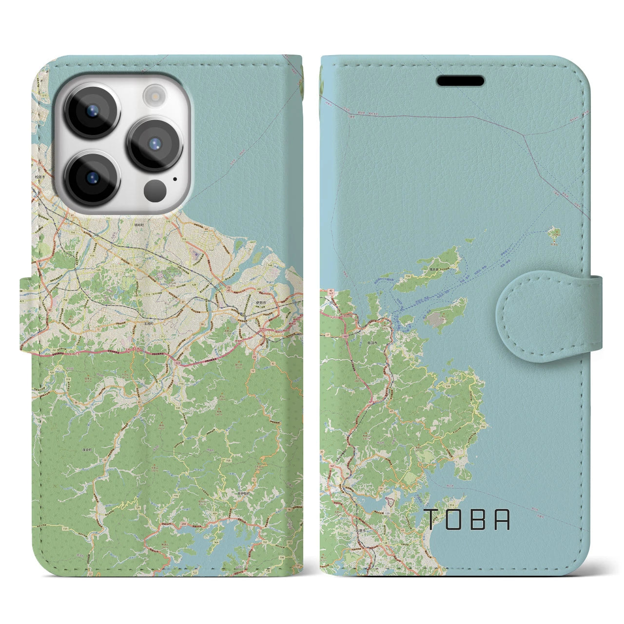【鳥羽(三重県)】地図柄iPhoneケース(手帳タイプ)ナチュラル・iPhone 14 Pro 用