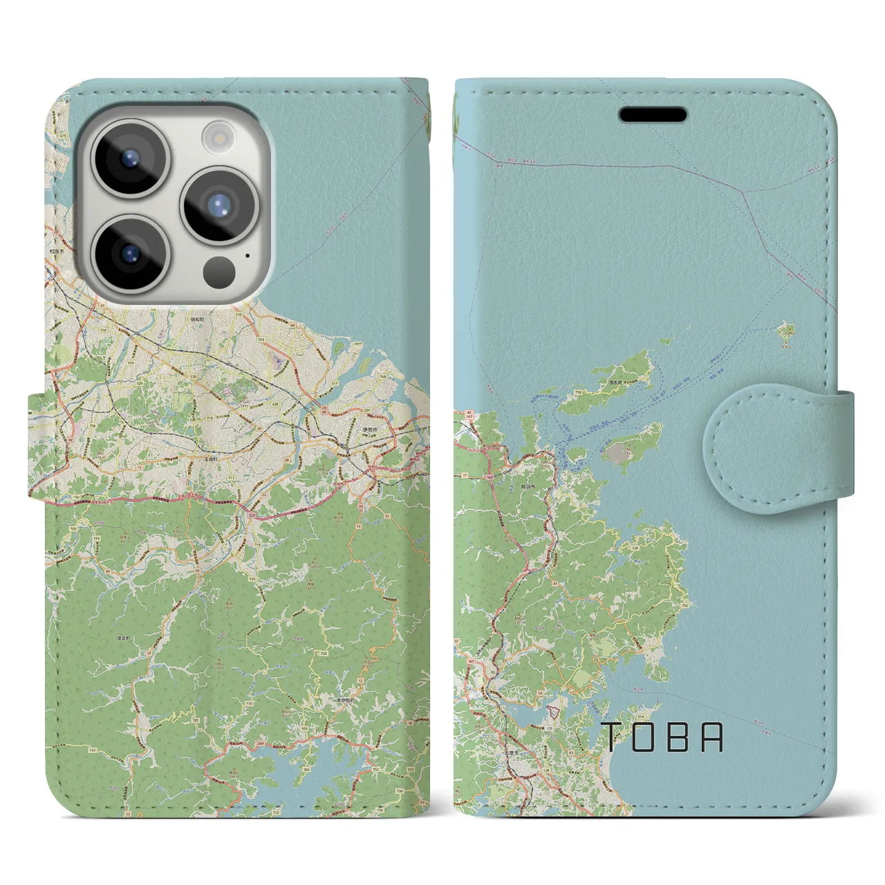 【鳥羽(三重県)】地図柄iPhoneケース(手帳タイプ)ナチュラル・iPhone 15 Pro 用