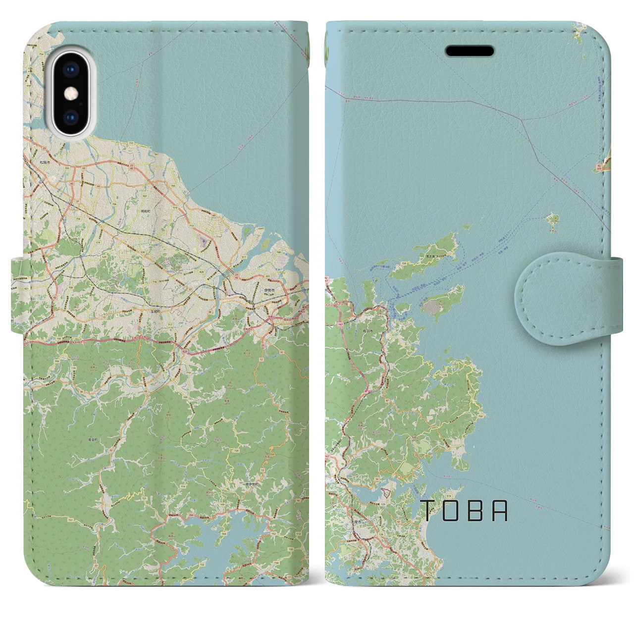 【鳥羽(三重県)】地図柄iPhoneケース(手帳タイプ)ナチュラル・iPhone XS Max 用