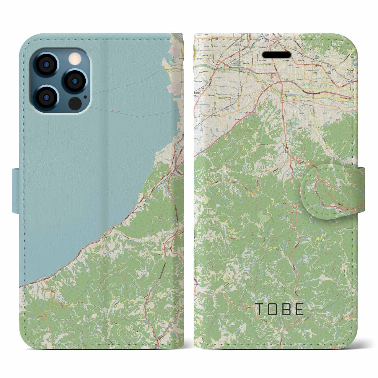 【砥部(愛媛県)】地図柄iPhoneケース(手帳タイプ)ナチュラル・iPhone 12 / 12 Pro 用
