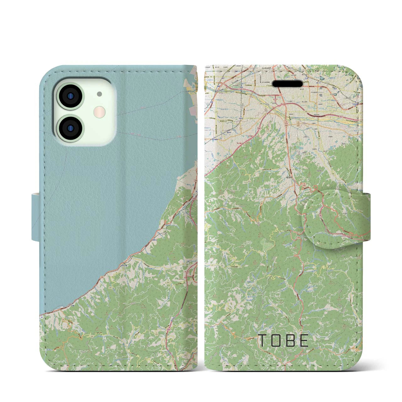 【砥部(愛媛県)】地図柄iPhoneケース(手帳タイプ)ナチュラル・iPhone 12 mini 用