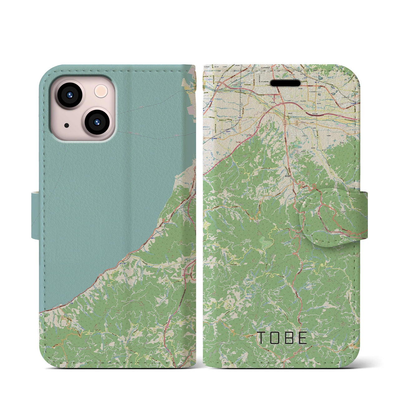 【砥部(愛媛県)】地図柄iPhoneケース(手帳タイプ)ナチュラル・iPhone 13 mini 用