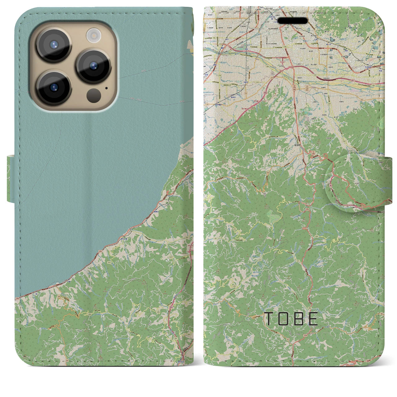【砥部(愛媛県)】地図柄iPhoneケース(手帳タイプ)ナチュラル・iPhone 14 Pro Max 用