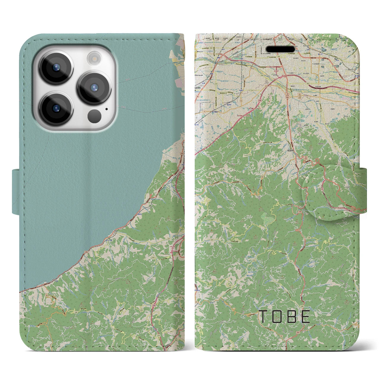【砥部(愛媛県)】地図柄iPhoneケース(手帳タイプ)ナチュラル・iPhone 14 Pro 用