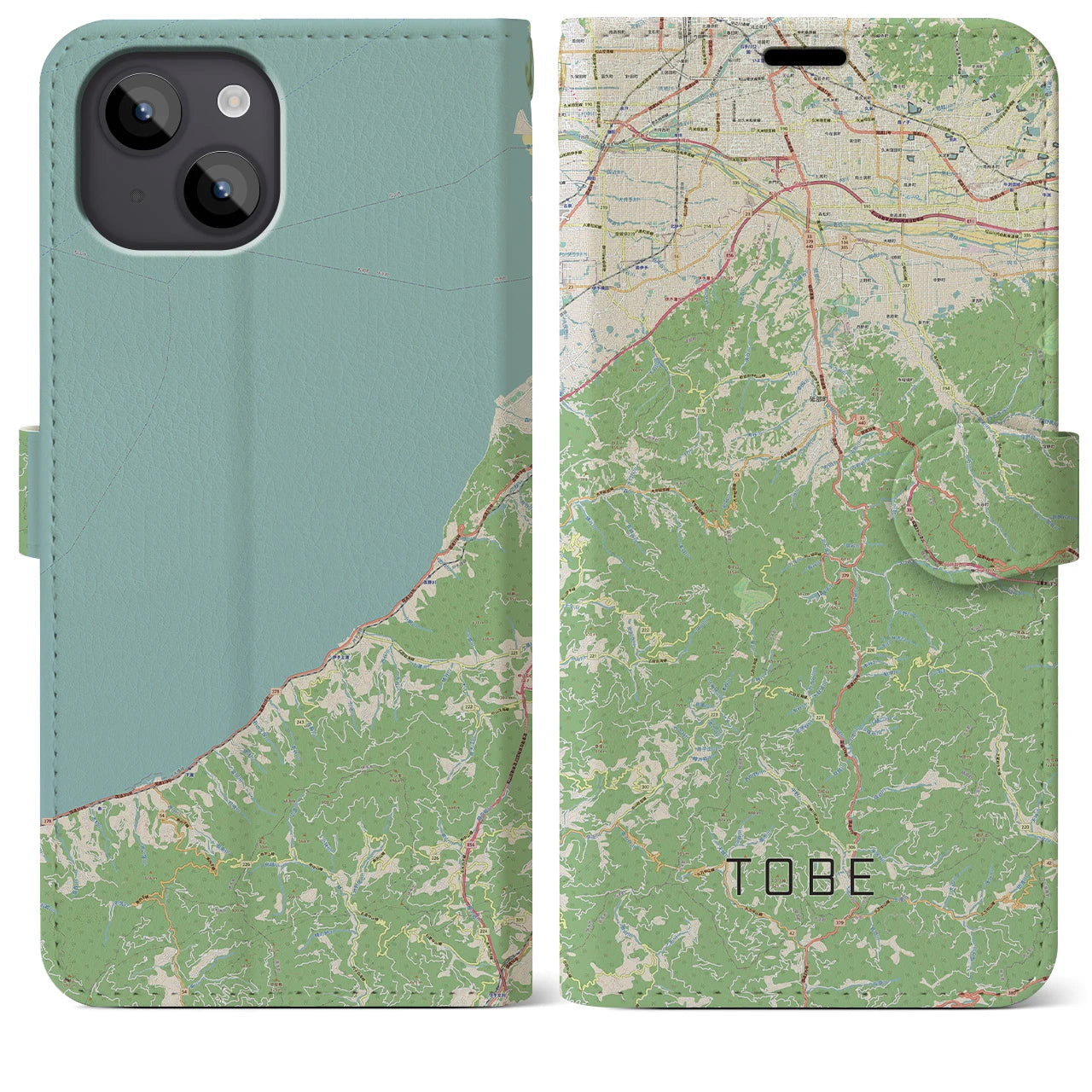 【砥部(愛媛県)】地図柄iPhoneケース(手帳タイプ)ナチュラル・iPhone 14 Plus 用