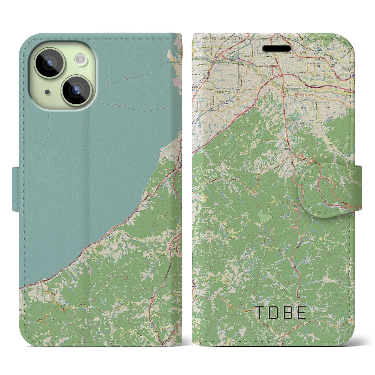 【砥部(愛媛県)】地図柄iPhoneケース(手帳タイプ)ナチュラル・iPhone 15 用
