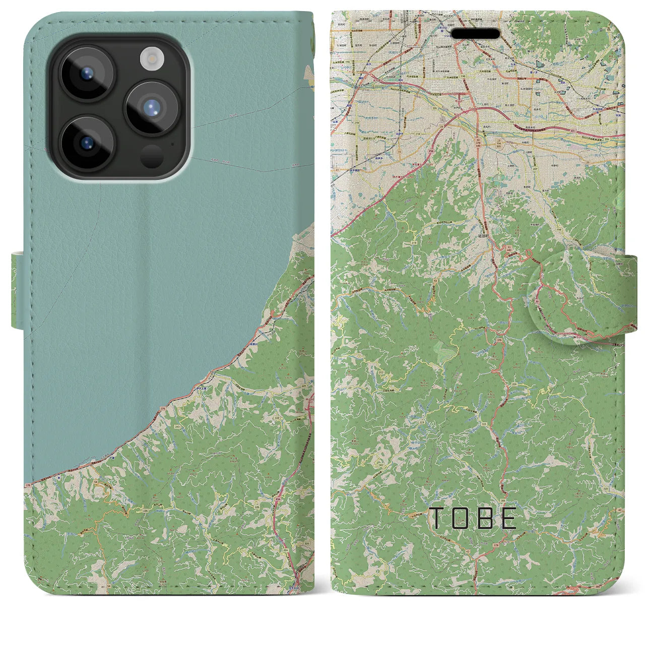 【砥部(愛媛県)】地図柄iPhoneケース(手帳タイプ)ナチュラル・iPhone 15 Pro Max 用