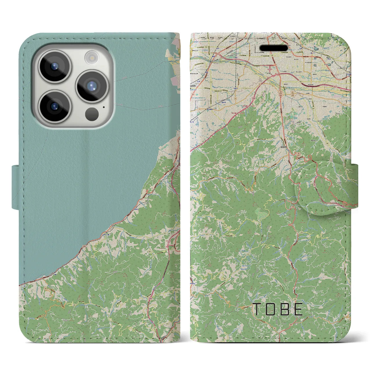 【砥部(愛媛県)】地図柄iPhoneケース(手帳タイプ)ナチュラル・iPhone 15 Pro 用