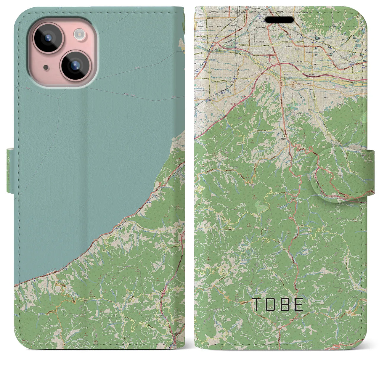 【砥部(愛媛県)】地図柄iPhoneケース(手帳タイプ)ナチュラル・iPhone 15 Plus 用
