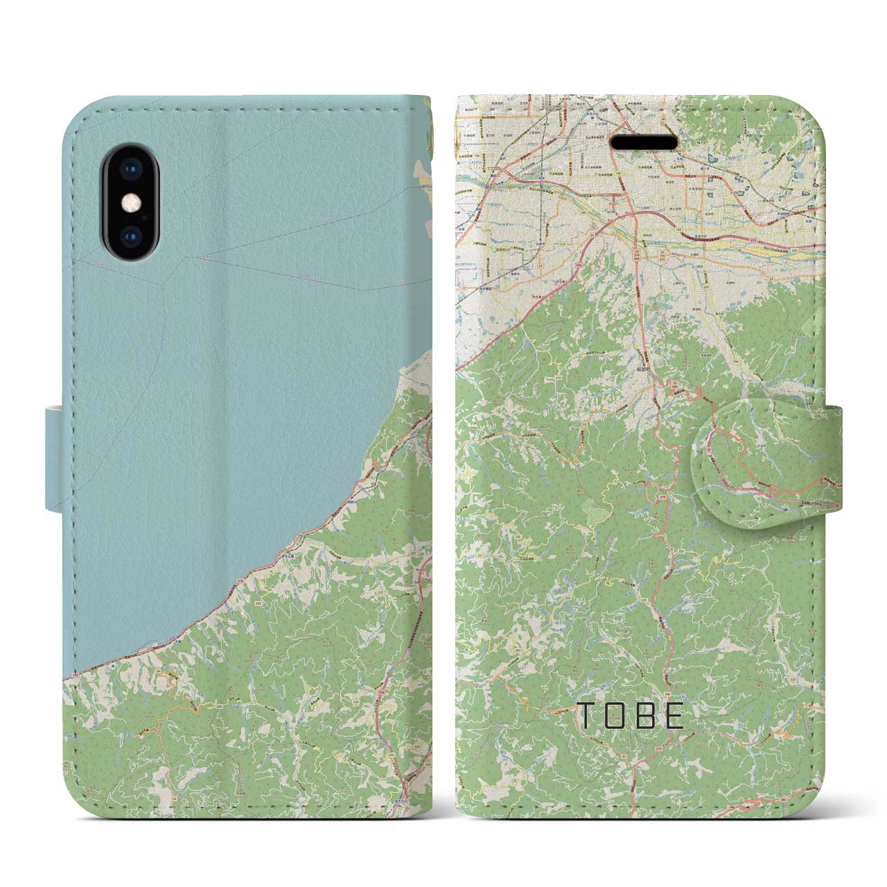 【砥部(愛媛県)】地図柄iPhoneケース(手帳タイプ)ナチュラル・iPhone XS / X 用