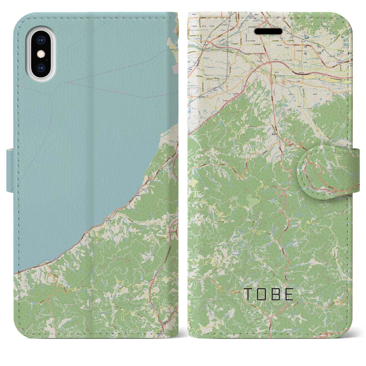 【砥部(愛媛県)】地図柄iPhoneケース(手帳タイプ)ナチュラル・iPhone XS Max 用