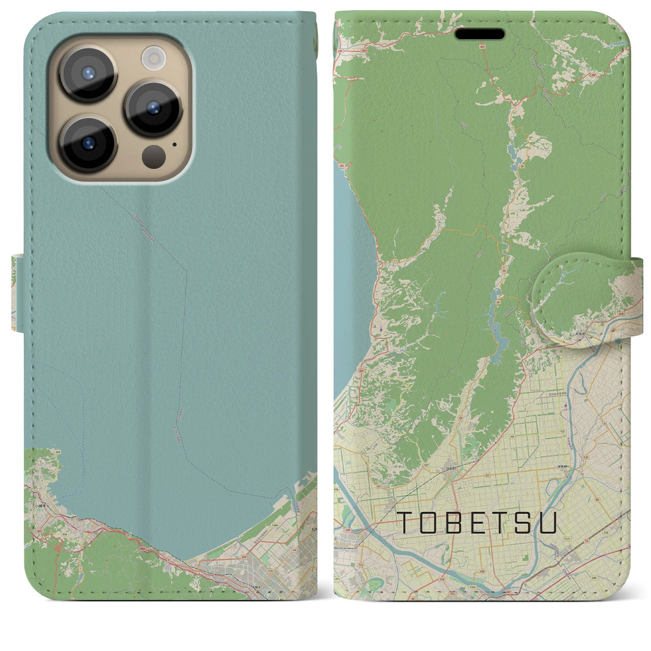 【当別(北海道)】地図柄iPhoneケース(手帳タイプ)ナチュラル・iPhone 14 Pro Max 用