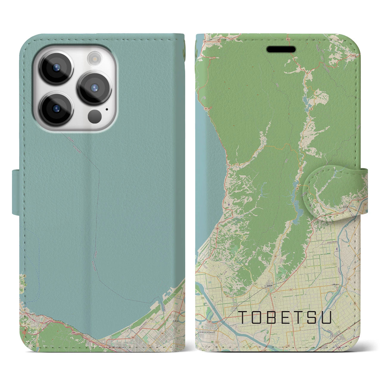 【当別(北海道)】地図柄iPhoneケース(手帳タイプ)ナチュラル・iPhone 14 Pro 用