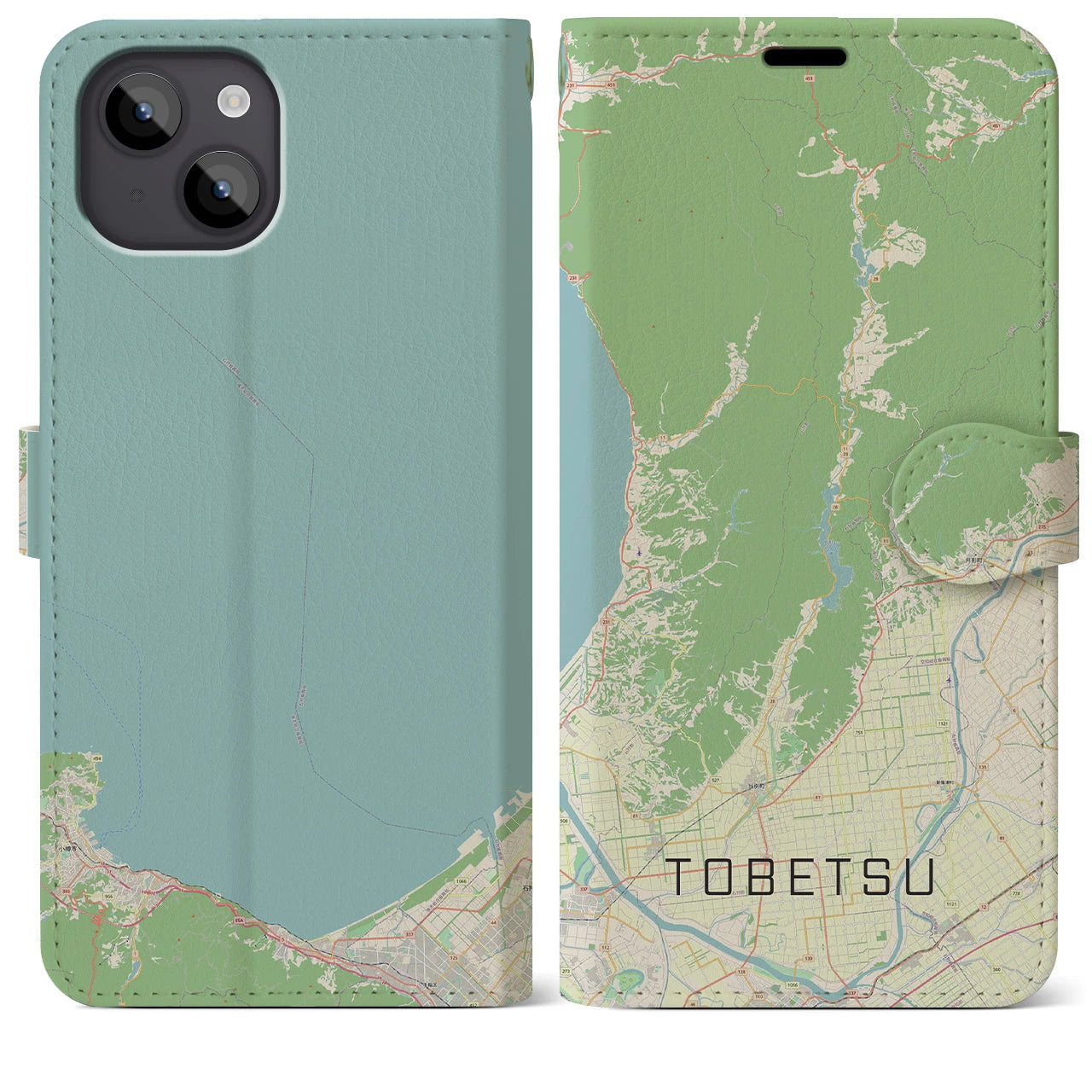【当別(北海道)】地図柄iPhoneケース(手帳タイプ)ナチュラル・iPhone 14 Plus 用