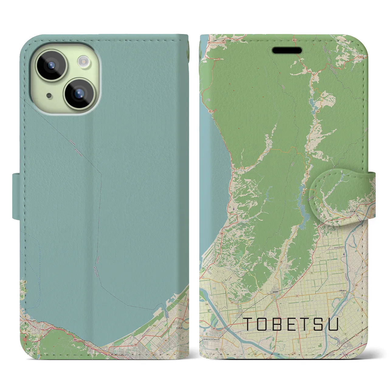 【当別(北海道)】地図柄iPhoneケース(手帳タイプ)ナチュラル・iPhone 15 用