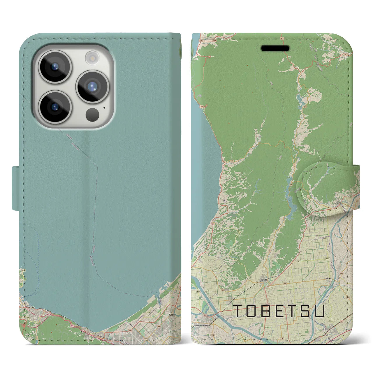 【当別(北海道)】地図柄iPhoneケース(手帳タイプ)ナチュラル・iPhone 15 Pro 用