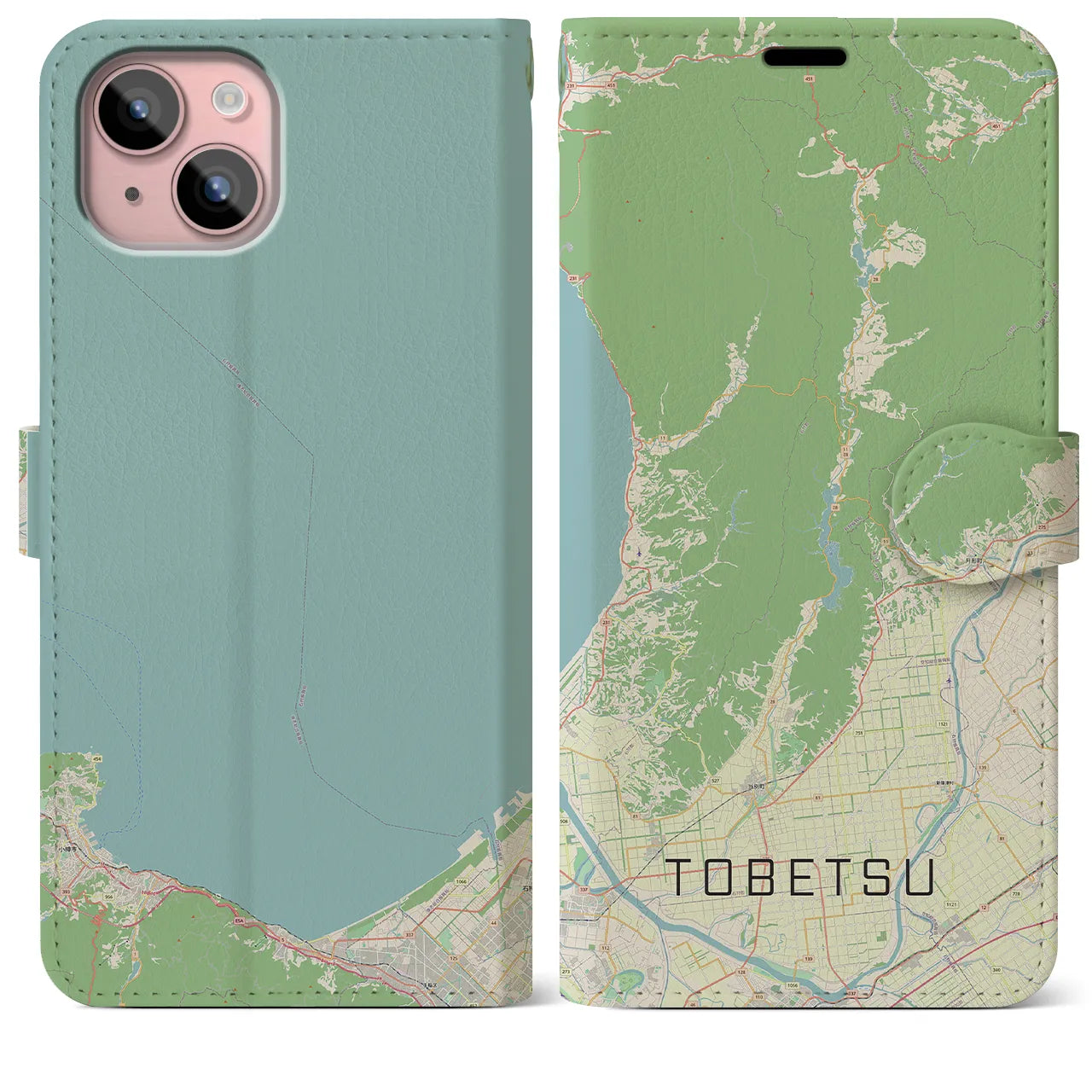 【当別(北海道)】地図柄iPhoneケース(手帳タイプ)ナチュラル・iPhone 15 Plus 用