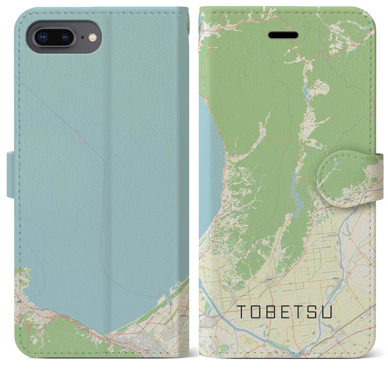 【当別(北海道)】地図柄iPhoneケース(手帳タイプ)ナチュラル・iPhone 8Plus /7Plus / 6sPlus / 6Plus 用