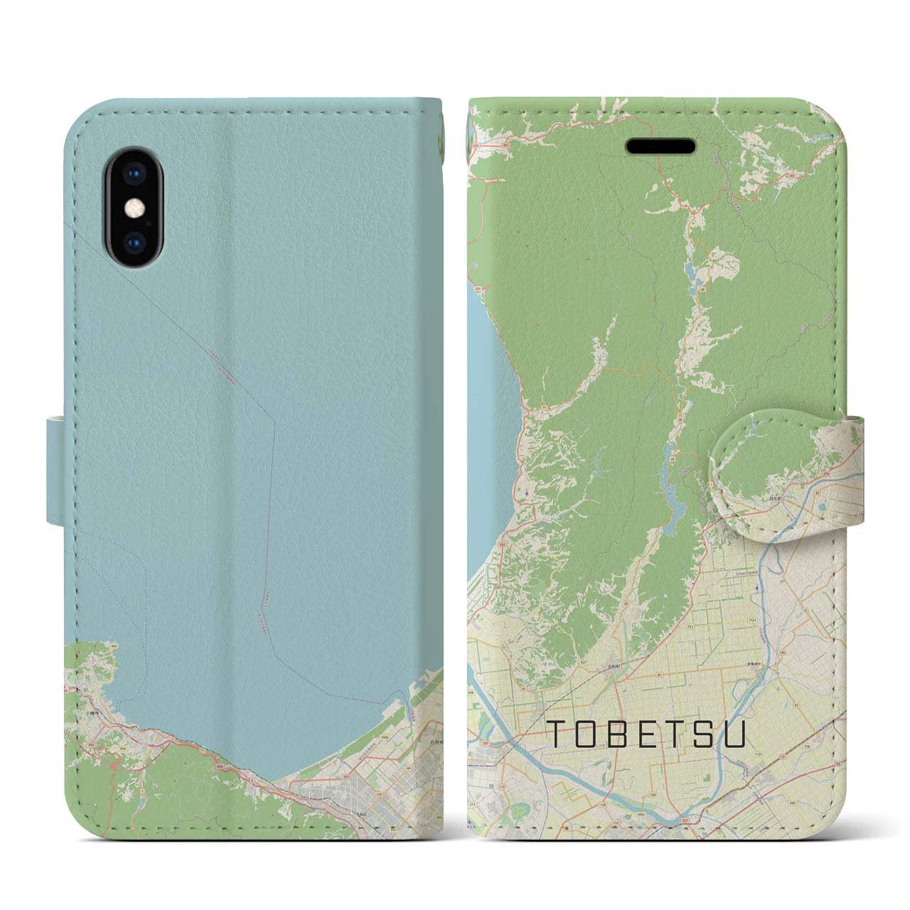 【当別(北海道)】地図柄iPhoneケース(手帳タイプ)ナチュラル・iPhone XS / X 用