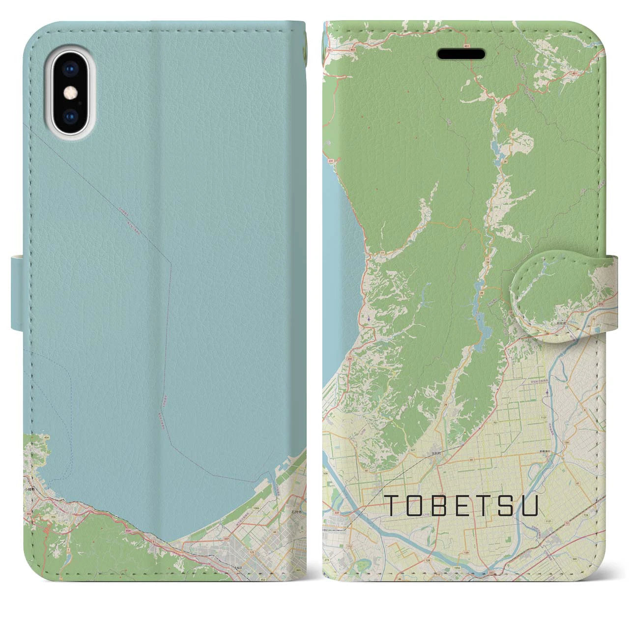 【当別(北海道)】地図柄iPhoneケース(手帳タイプ)ナチュラル・iPhone XS Max 用