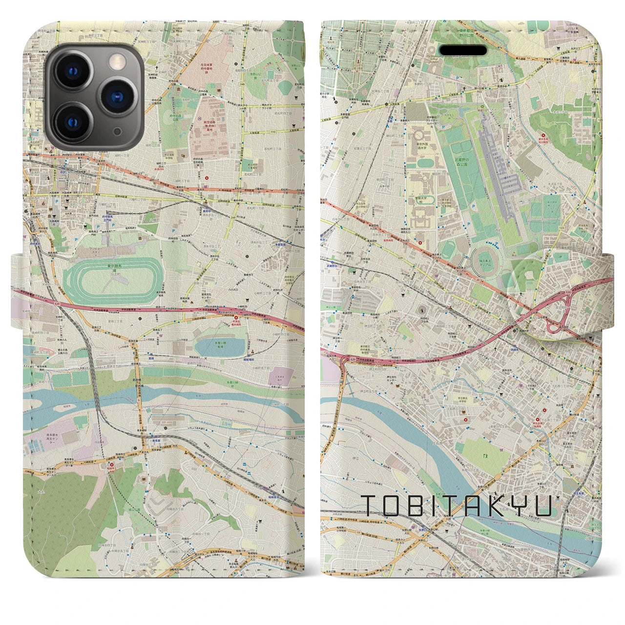 【飛田給(東京都)】地図柄iPhoneケース(手帳タイプ)ナチュラル・iPhone 11 Pro Max 用