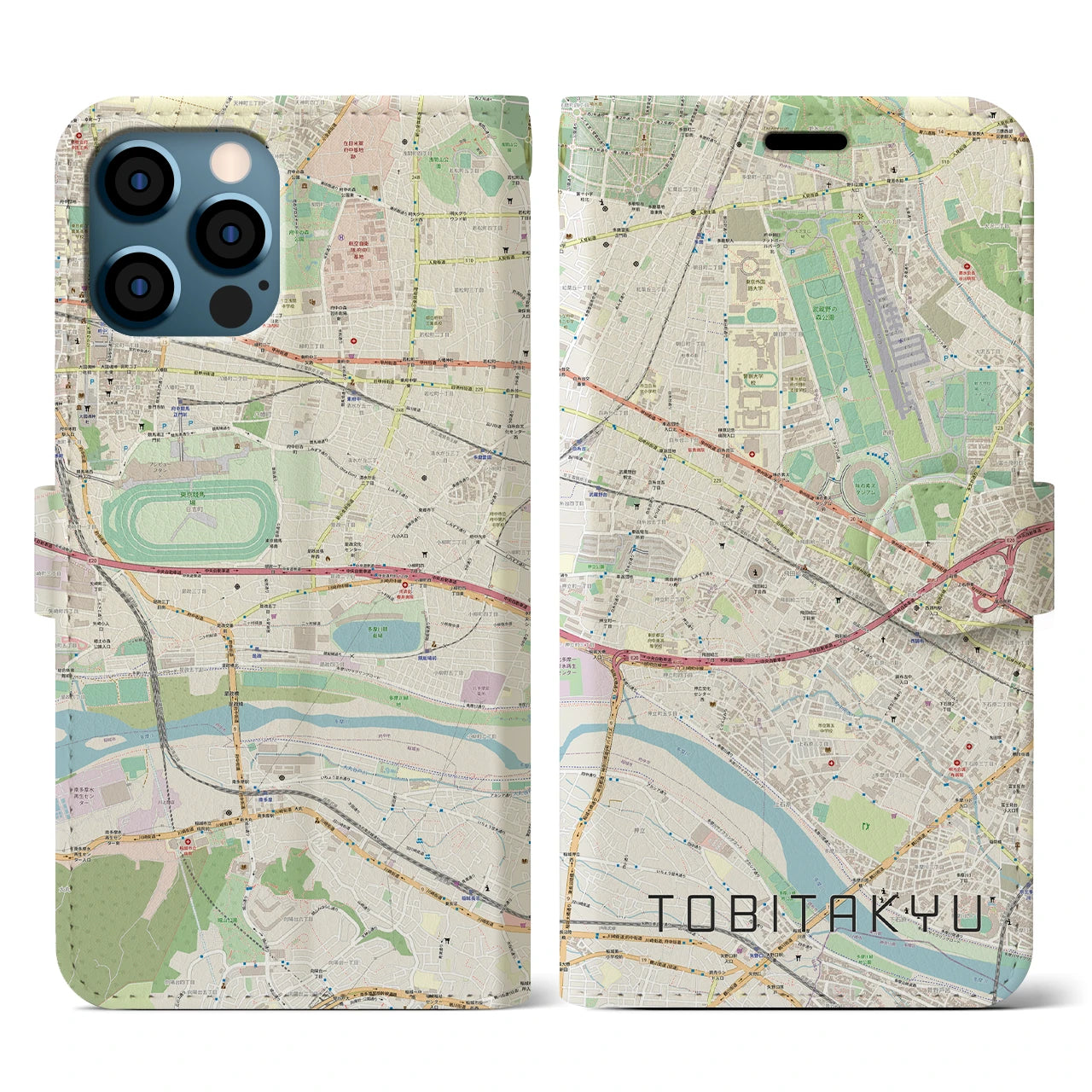 【飛田給(東京都)】地図柄iPhoneケース(手帳タイプ)ナチュラル・iPhone 12 / 12 Pro 用