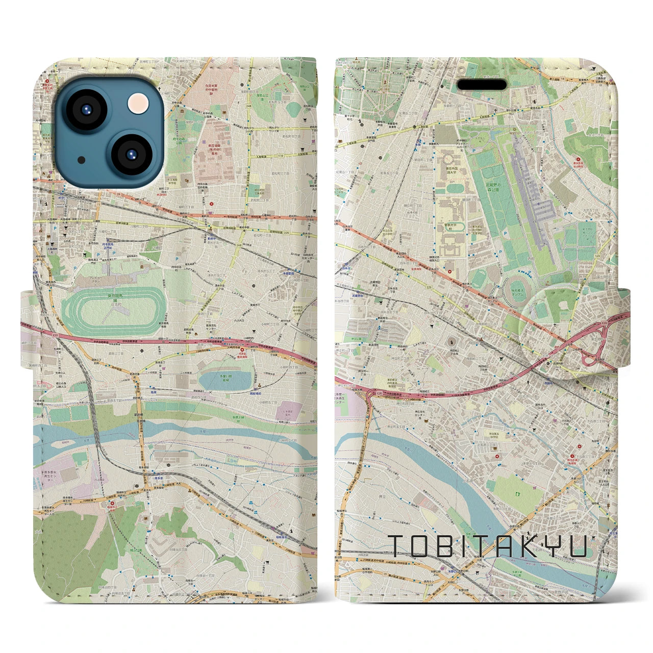 【飛田給(東京都)】地図柄iPhoneケース(手帳タイプ)ナチュラル・iPhone 13 用