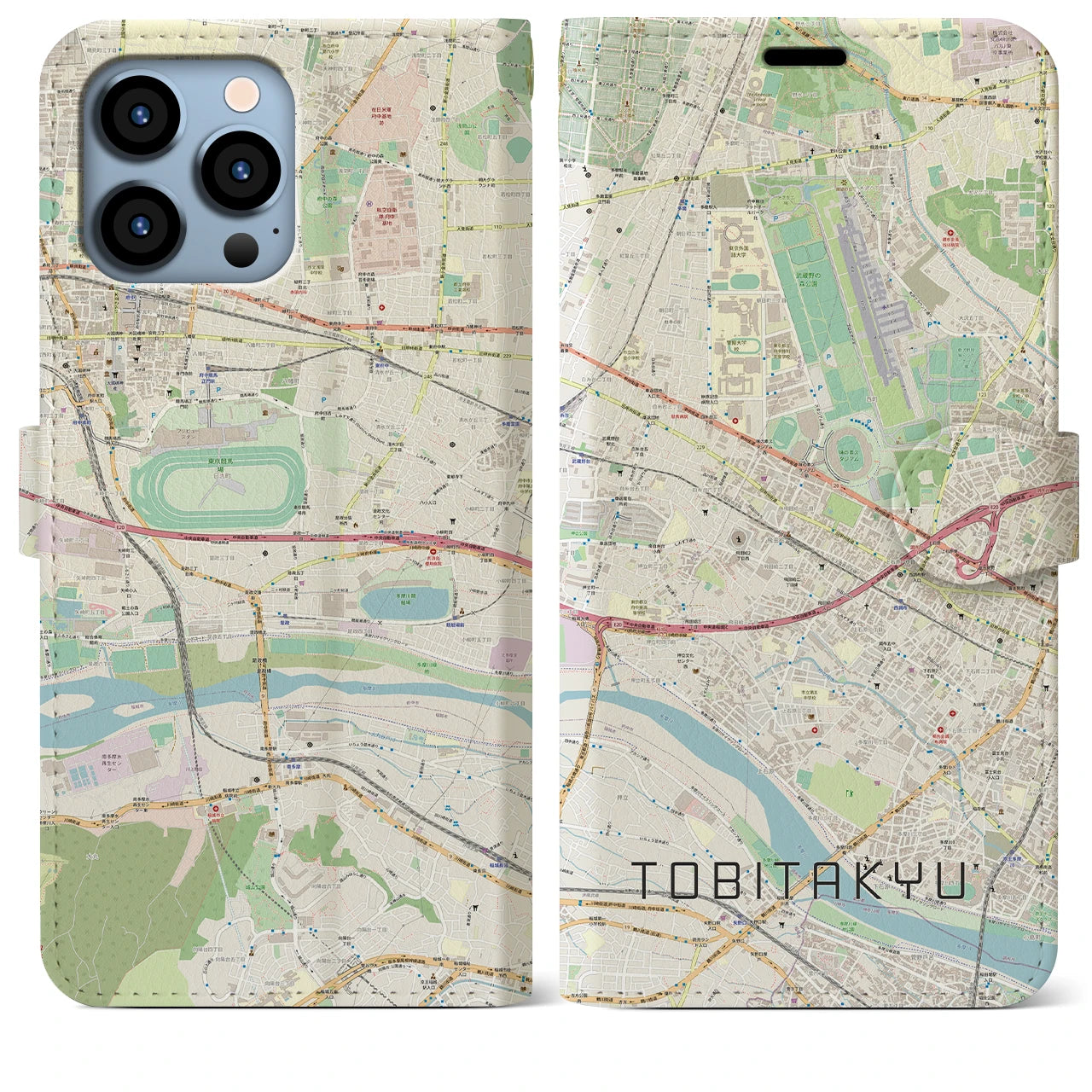 【飛田給(東京都)】地図柄iPhoneケース(手帳タイプ)ナチュラル・iPhone 13 Pro Max 用