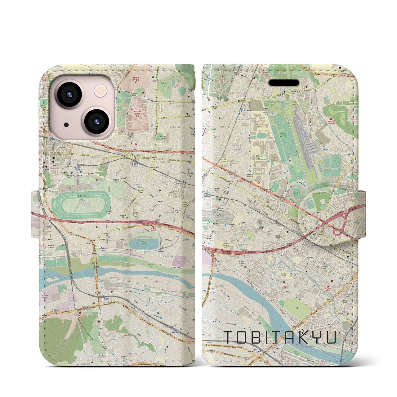 【飛田給(東京都)】地図柄iPhoneケース(手帳タイプ)ナチュラル・iPhone 13 mini 用