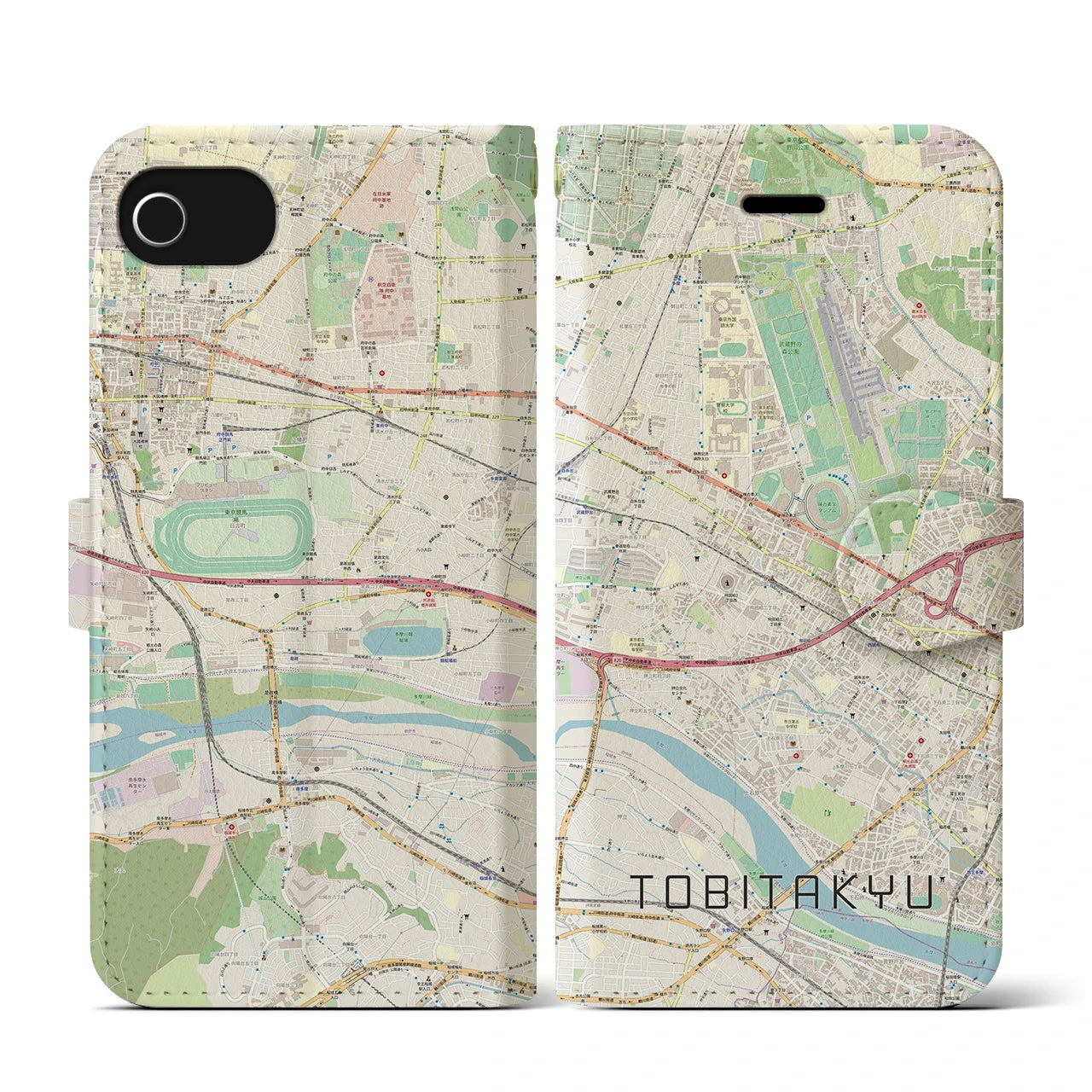 【飛田給(東京都)】地図柄iPhoneケース(手帳タイプ)ナチュラル・iPhone SE(第3 / 第2世代) / 8 / 7 / 6s / 6 用