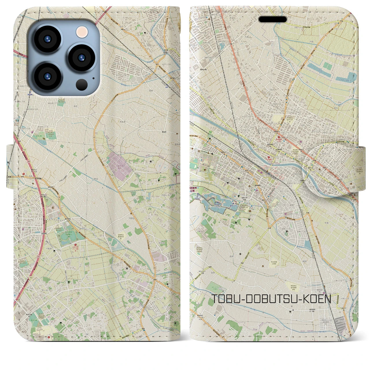 【東武動物公園(埼玉県)】地図柄iPhoneケース(手帳タイプ)ナチュラル・iPhone 13 Pro Max 用