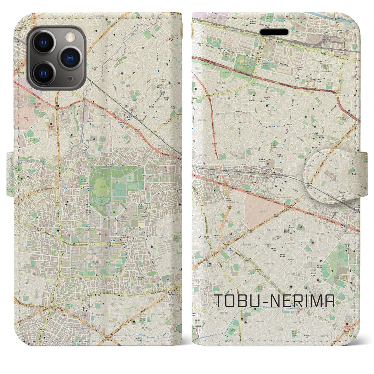 【東武練馬(東京都)】地図柄iPhoneケース(手帳タイプ)ナチュラル・iPhone 11 Pro Max 用