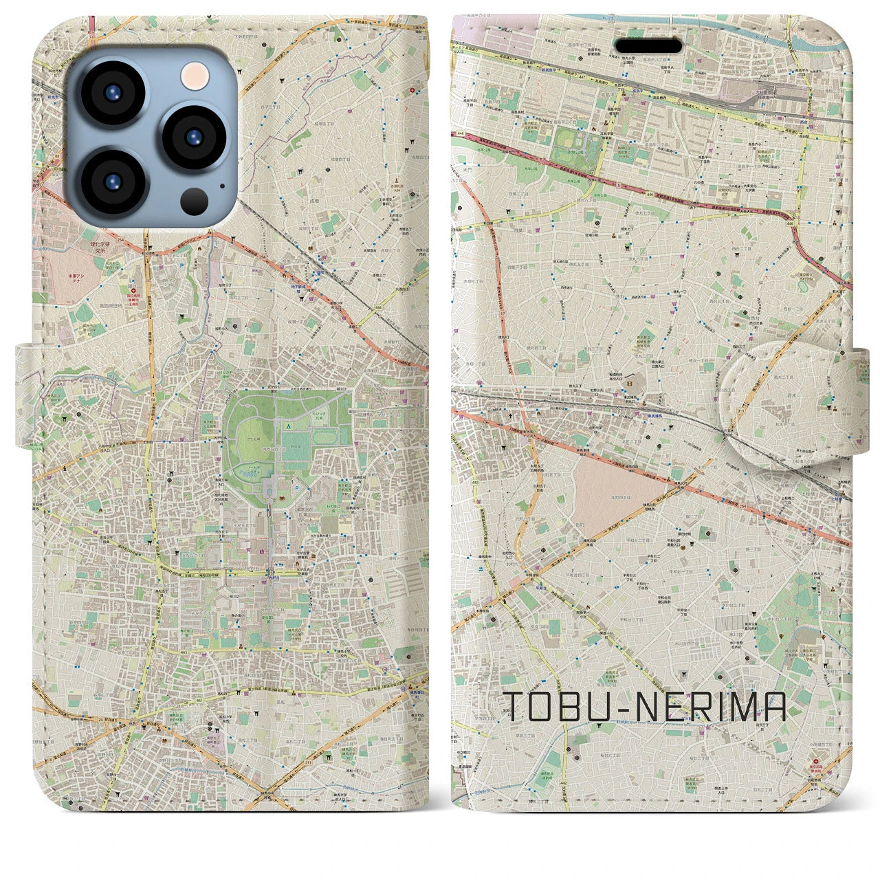 【東武練馬(東京都)】地図柄iPhoneケース(手帳タイプ)ナチュラル・iPhone 13 Pro Max 用
