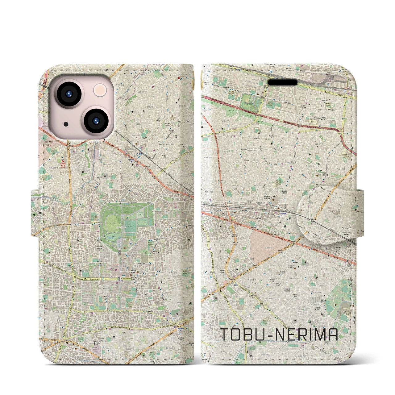 【東武練馬(東京都)】地図柄iPhoneケース(手帳タイプ)ナチュラル・iPhone 13 mini 用