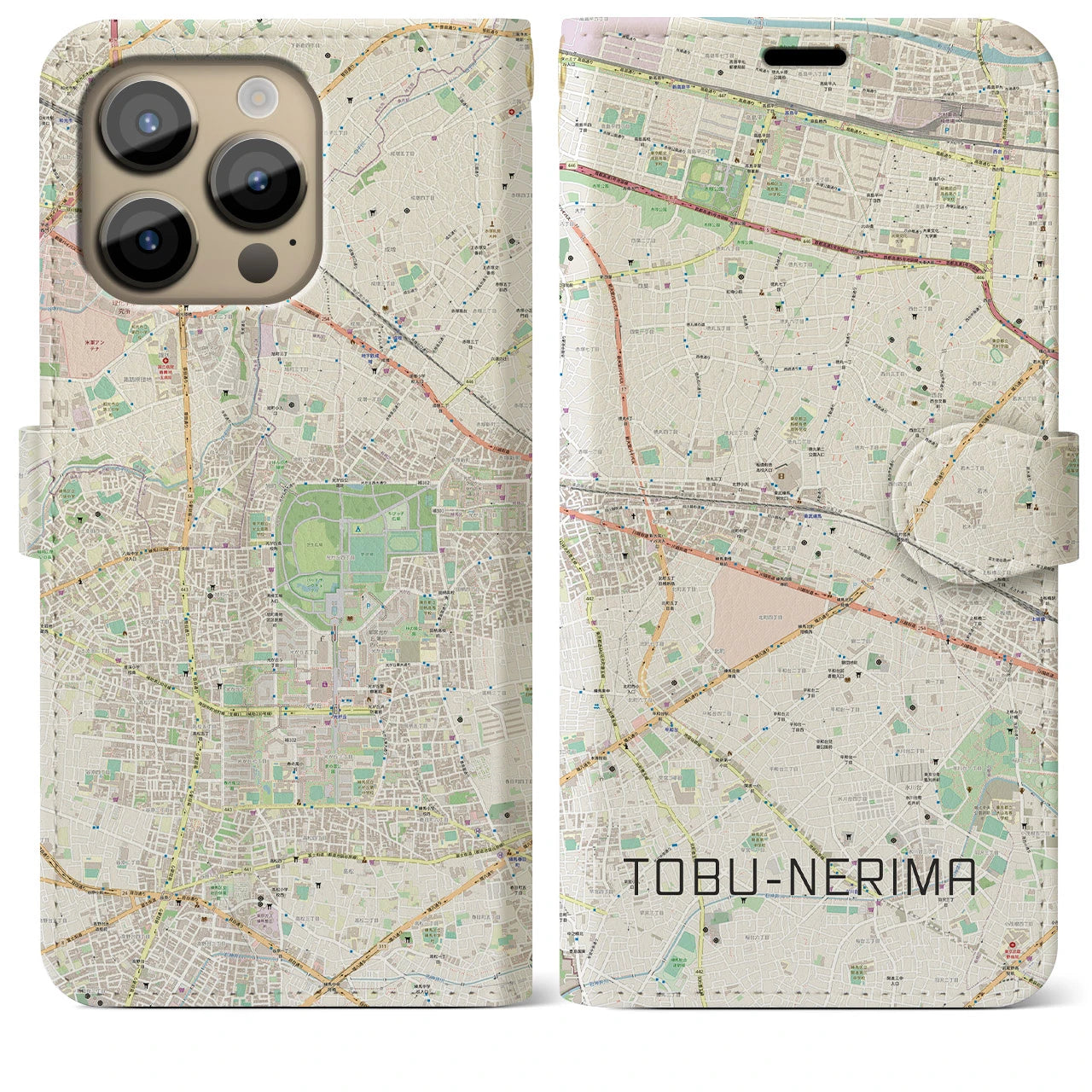 【東武練馬(東京都)】地図柄iPhoneケース(手帳タイプ)ナチュラル・iPhone 14 Pro Max 用