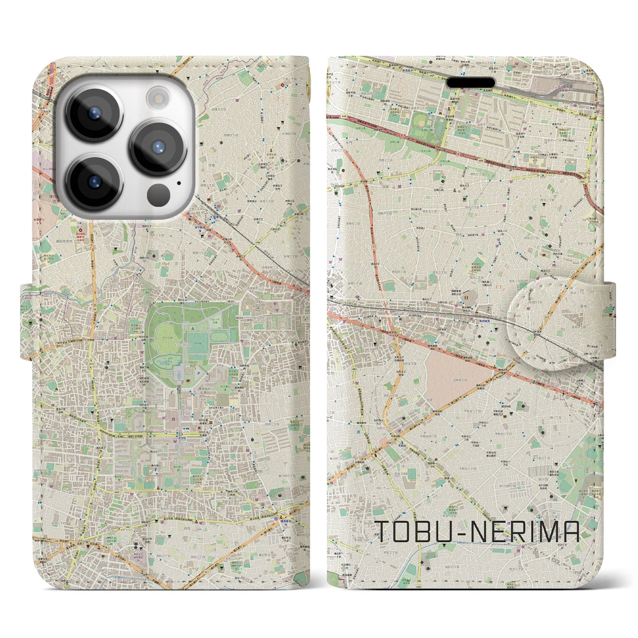 【東武練馬(東京都)】地図柄iPhoneケース(手帳タイプ)ナチュラル・iPhone 14 Pro 用